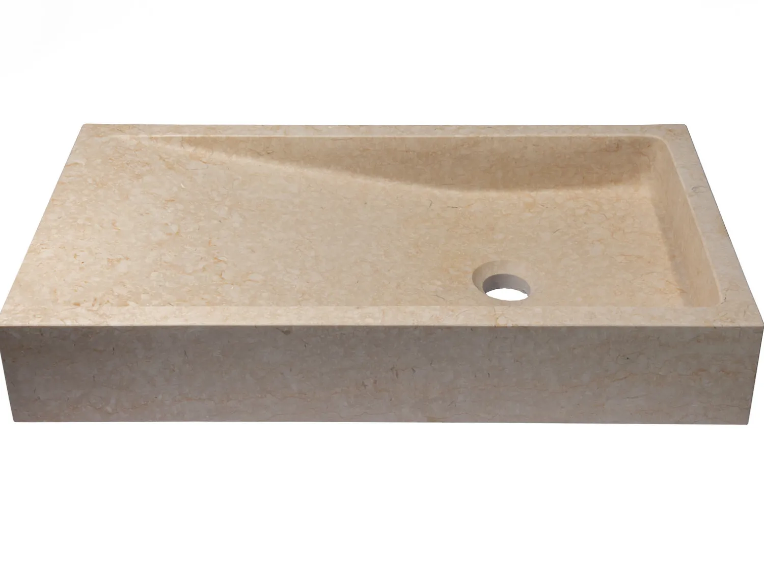 Clearance Rectangular Slopes Vessel Sink in Honed Galala Beige Marble Above Counter / Vessel Sinks