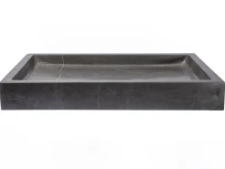 Rectangular Vessel Sink in Honed Pietra Grey Marble Above Counter / Vessel Sinks