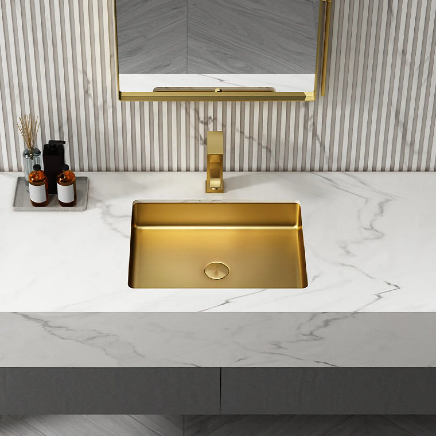 Clearance Rectangular 20" x 16" Stainless Steel Undermount Bathroom Sink with Drain in Gold Undermount|Stainless Steel Sinks
