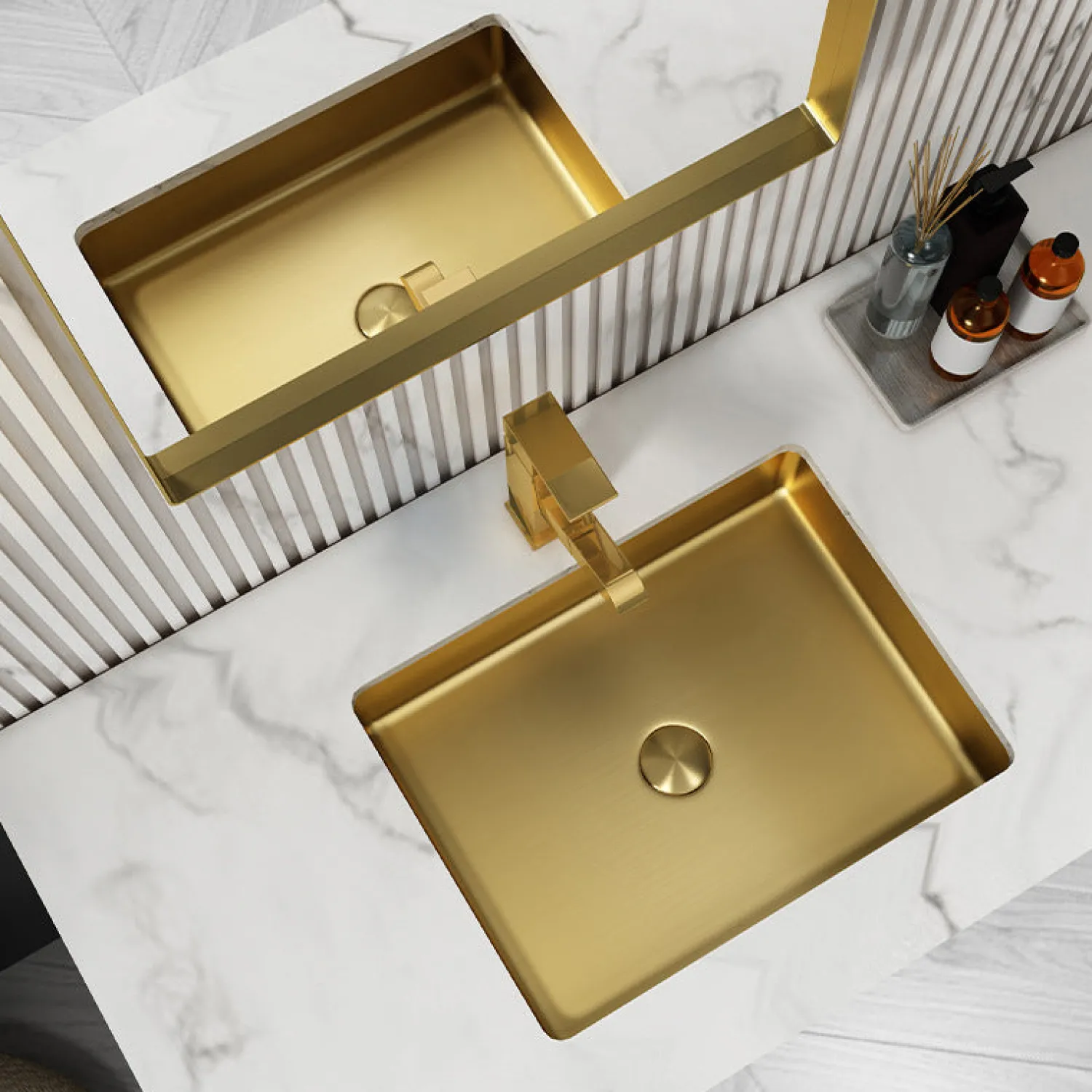 Clearance Rectangular 20" x 16" Stainless Steel Undermount Bathroom Sink with Drain in Gold Undermount|Stainless Steel Sinks