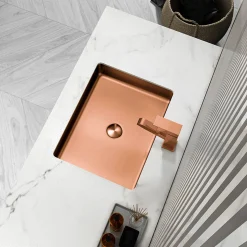 Discount Rectangular 20" x 16" Stainless Steel Undermount Bathroom Sink with Drain in Rose Gold Undermount|Stainless Steel Sinks