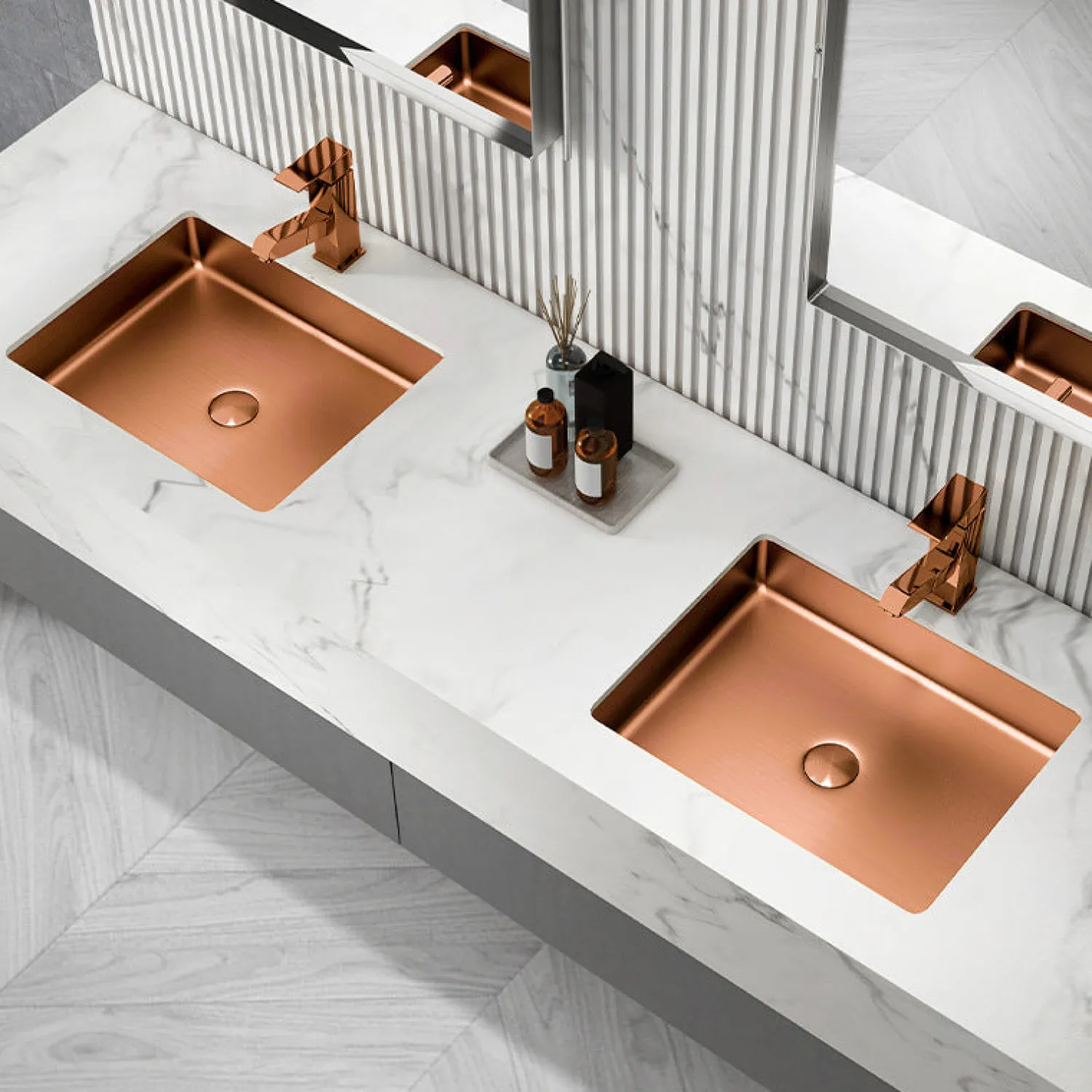 Discount Rectangular 20" x 16" Stainless Steel Undermount Bathroom Sink with Drain in Rose Gold Undermount|Stainless Steel Sinks