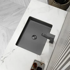 Outlet Rectangular 20" x 16" Stainless Steel Undermount Bathroom Sink with Drain in Black Undermount|Stainless Steel Sinks