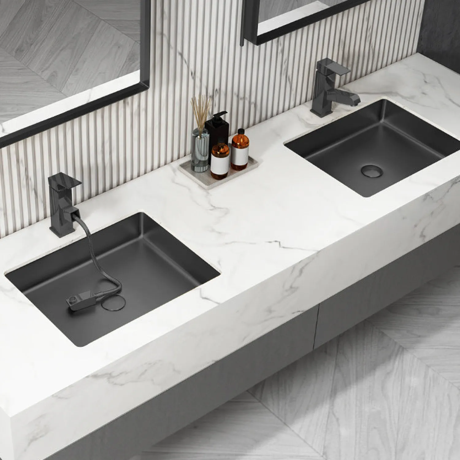 Outlet Rectangular 20" x 16" Stainless Steel Undermount Bathroom Sink with Drain in Black Undermount|Stainless Steel Sinks