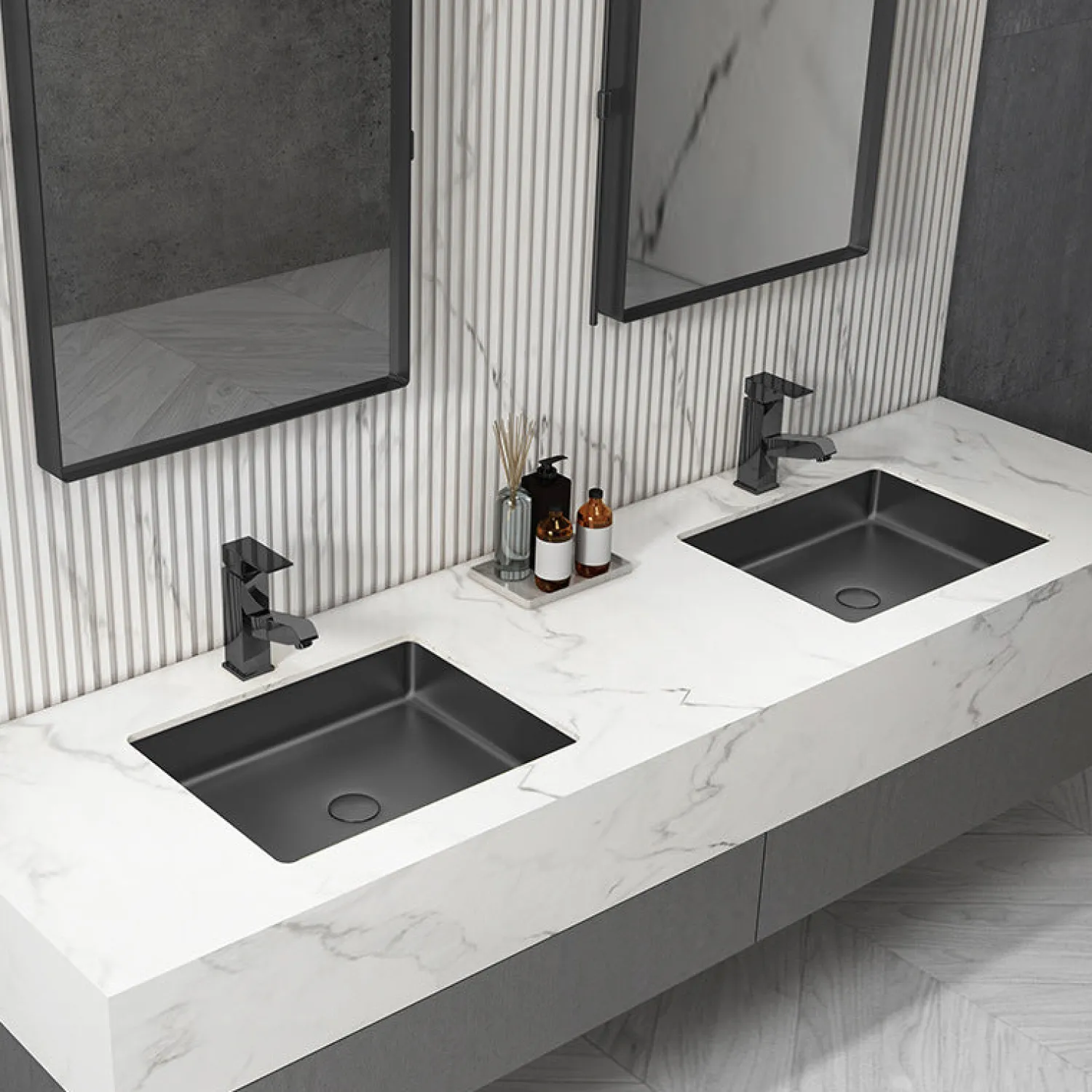 Outlet Rectangular 20" x 16" Stainless Steel Undermount Bathroom Sink with Drain in Black Undermount|Stainless Steel Sinks