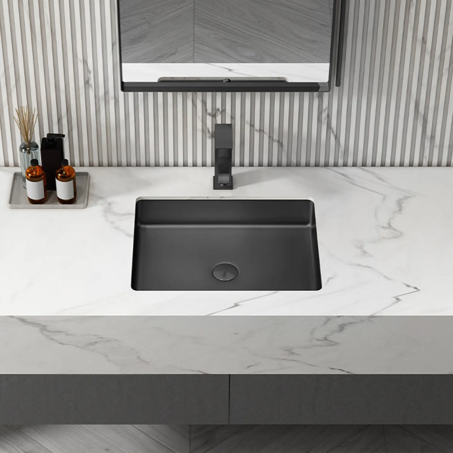 Outlet Rectangular 20" x 16" Stainless Steel Undermount Bathroom Sink with Drain in Black Undermount|Stainless Steel Sinks