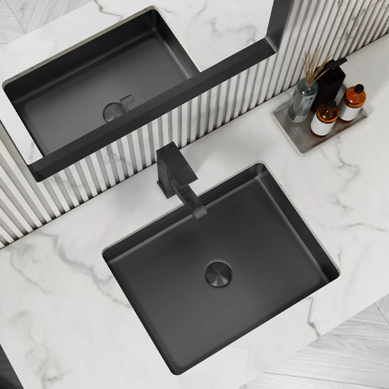 Outlet Rectangular 20" x 16" Stainless Steel Undermount Bathroom Sink with Drain in Black Undermount|Stainless Steel Sinks