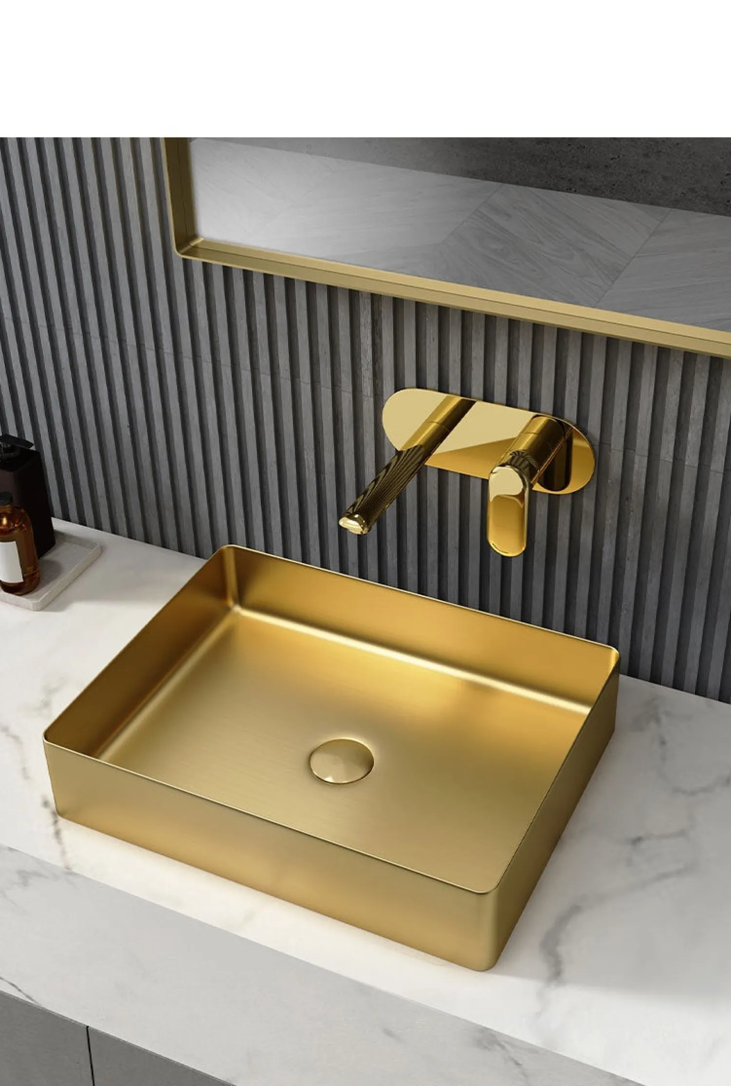 Discount Rectangular 19" x 14 1/2" Stainless Steel Bathroom Vessel Sink with Drain in Gold Stainless Steel Sinks|Above Counter / Vessel Sinks