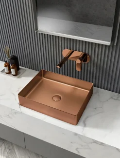 Outlet Rectangular 19" x 14 1/2" Stainless Steel Bathroom Vessel Sink with Drain in Rose Gold Stainless Steel Sinks|Above Counter / Vessel Sinks