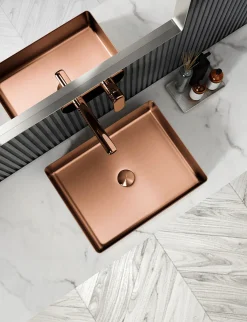 Outlet Rectangular 19" x 14 1/2" Stainless Steel Bathroom Vessel Sink with Drain in Rose Gold Stainless Steel Sinks|Above Counter / Vessel Sinks
