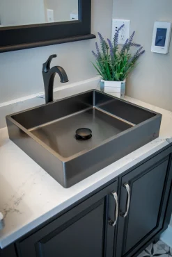 Rectangular 18 3/4 x 15 3/4" Thick Rim Stainless Steel Bathroom Vessel Sink with Drain in Black Stainless Steel Sinks|Above Counter / Vessel Sinks