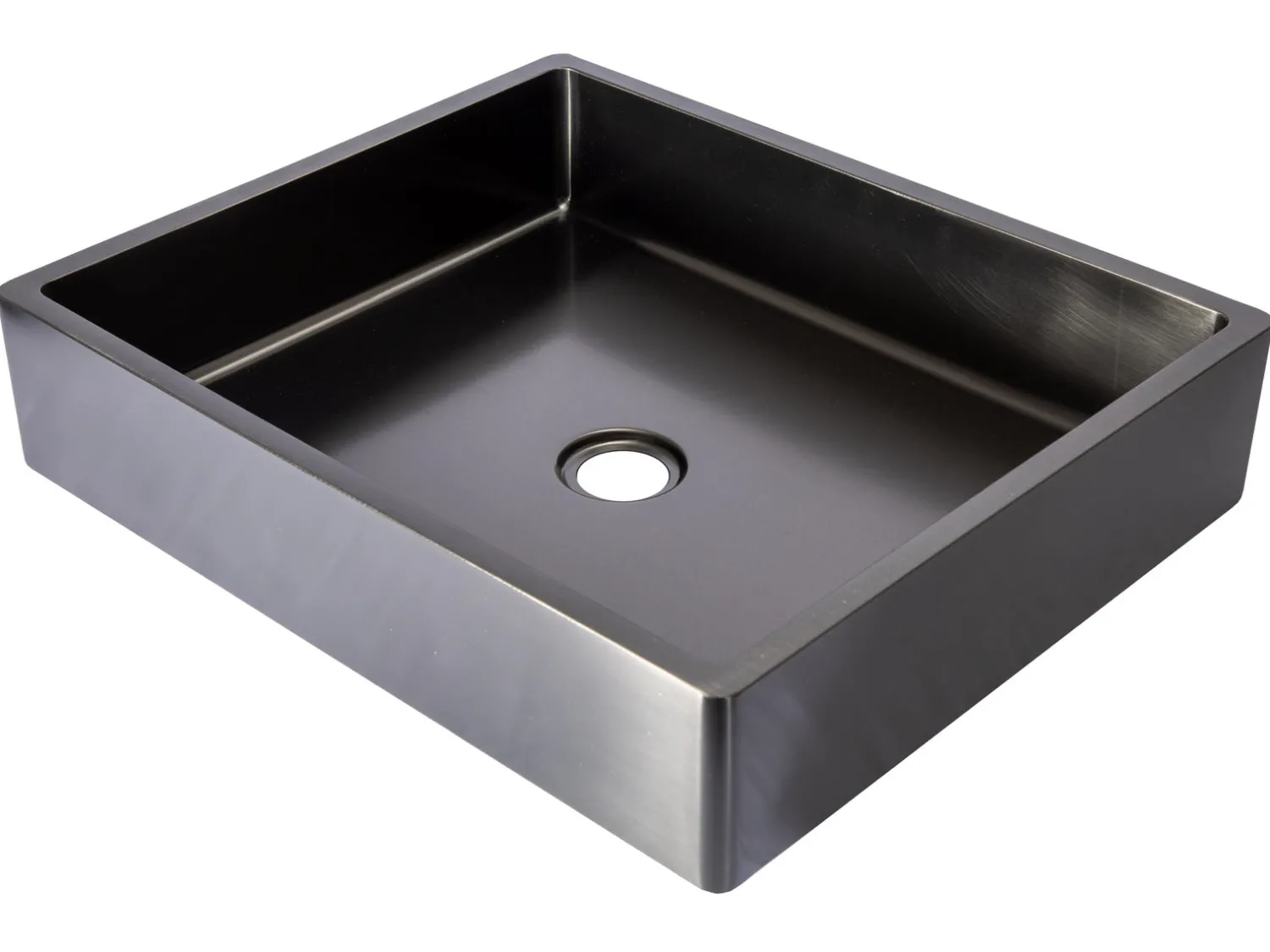 Rectangular 18 3/4 x 15 3/4" Thick Rim Stainless Steel Bathroom Vessel Sink with Drain in Black Stainless Steel Sinks|Above Counter / Vessel Sinks