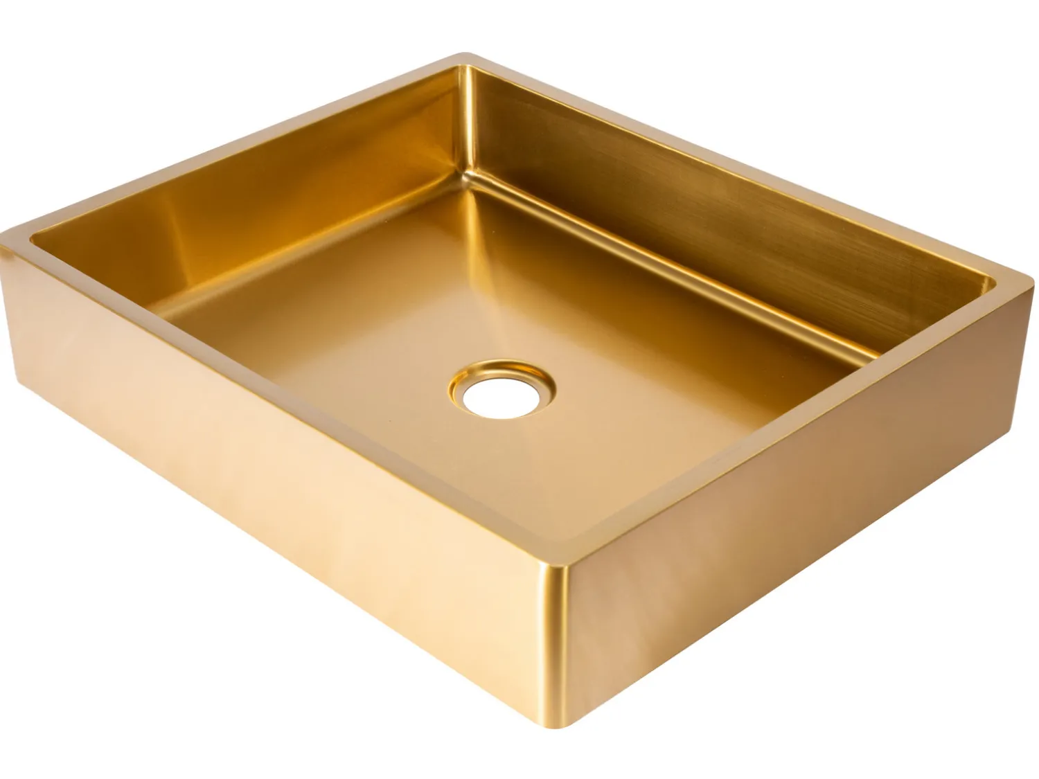 Discount Rectangular 18 3/4" x 15 3/4" Thick Rim Stainless Steel Bathroom Vessel Sink with Drain in Gold Stainless Steel Sinks|Above Counter / Vessel Sinks