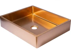 Online Rectangular 18 3/4" x 15 3/4" Thick Rim Stainless Steel Bathroom Vessel Sink with Drain in Rose Gold Stainless Steel Sinks|Above Counter / Vessel Sinks