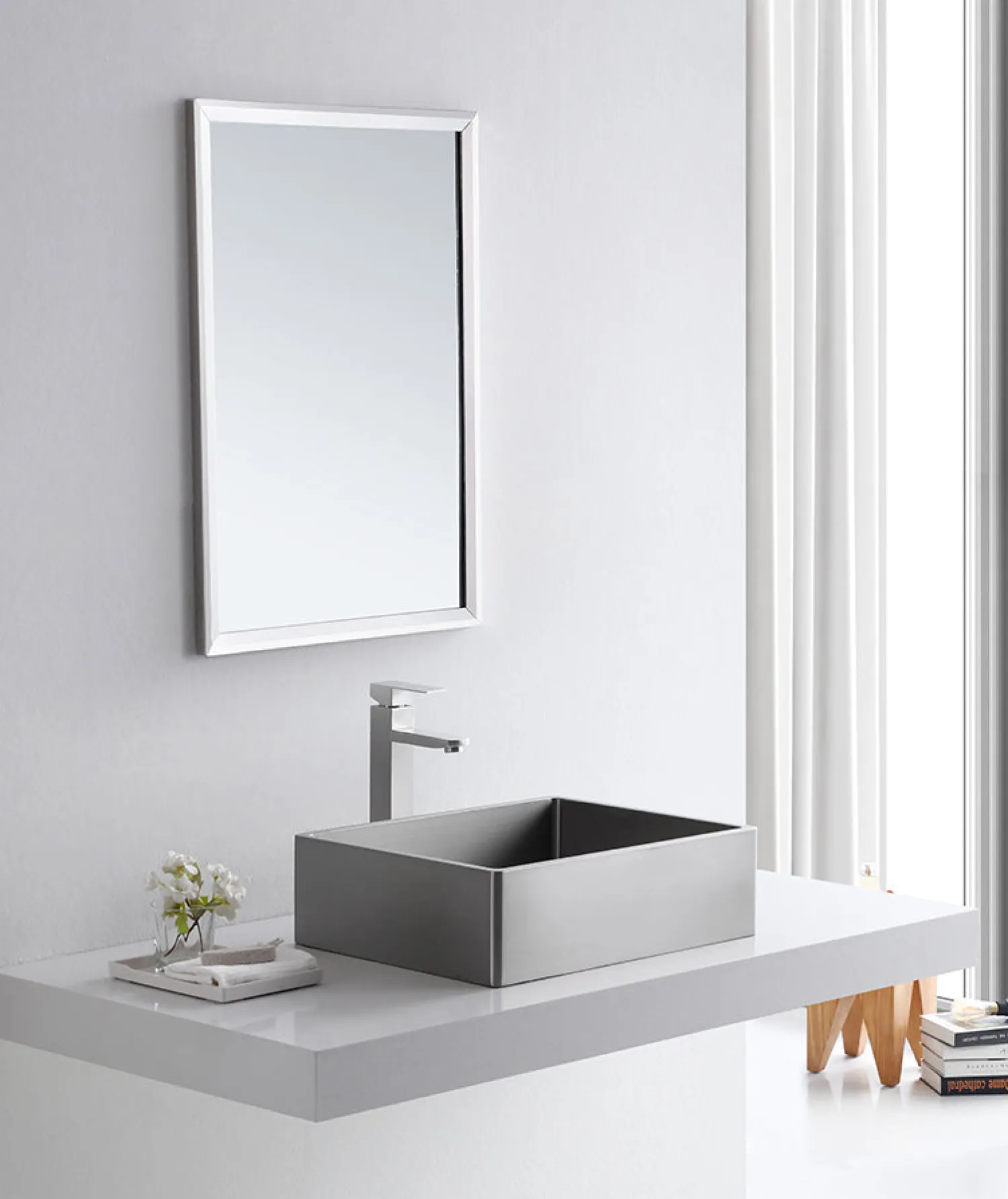 Best Rectangular 18 3/4" x 15 3/4" Thick Rim Stainless Steel Bathroom Vessel Sink with Drain in Silver Stainless Steel Sinks|Above Counter / Vessel Sinks
