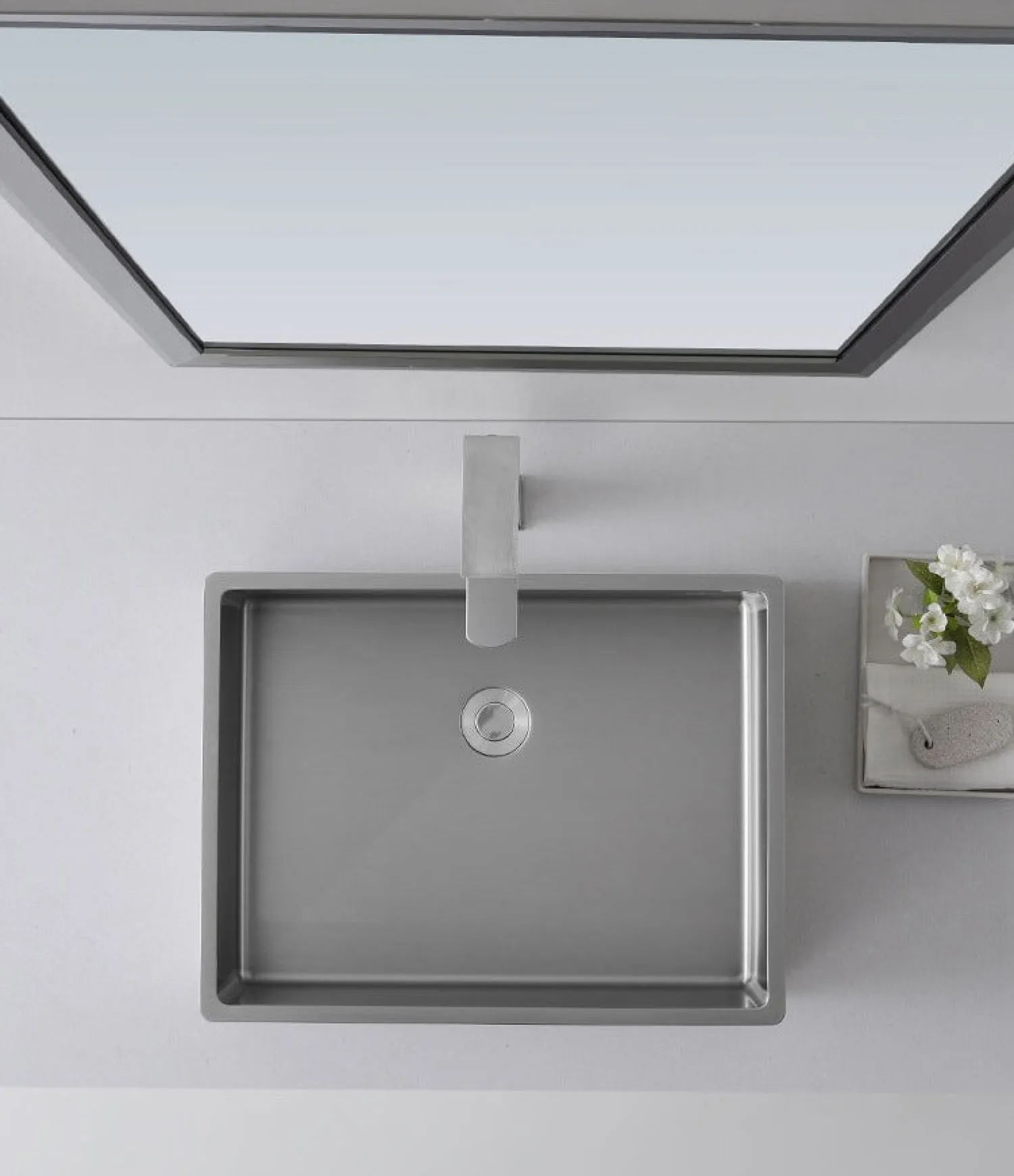 Best Rectangular 18 3/4" x 15 3/4" Thick Rim Stainless Steel Bathroom Vessel Sink with Drain in Silver Stainless Steel Sinks|Above Counter / Vessel Sinks