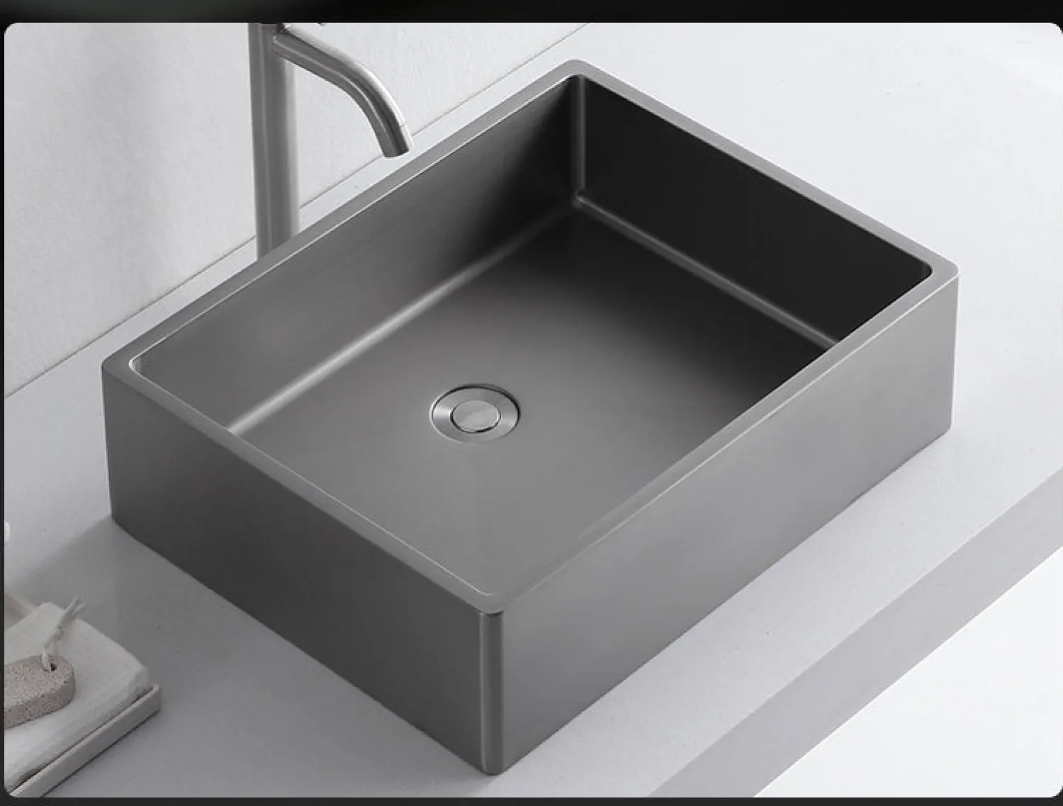 Best Rectangular 18 3/4" x 15 3/4" Thick Rim Stainless Steel Bathroom Vessel Sink with Drain in Silver Stainless Steel Sinks|Above Counter / Vessel Sinks