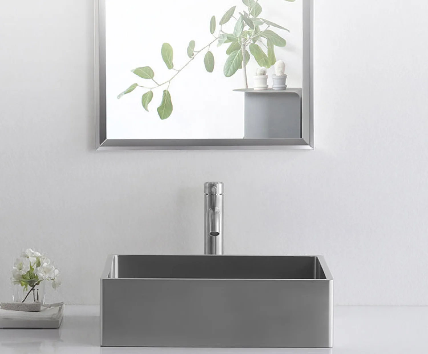 Best Rectangular 18 3/4" x 15 3/4" Thick Rim Stainless Steel Bathroom Vessel Sink with Drain in Silver Stainless Steel Sinks|Above Counter / Vessel Sinks