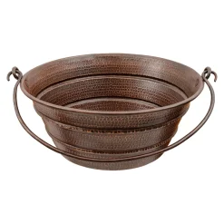 Sale 16" Round Bucket Vessel Hammered Copper Sink with Handles Above Counter / Vessel Sinks