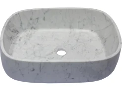 Best Rounded Rectangular Vessel Sink in Carrara Marble Above Counter / Vessel Sinks