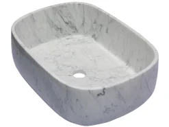 Best Rounded Rectangular Vessel Sink in Carrara Marble Above Counter / Vessel Sinks