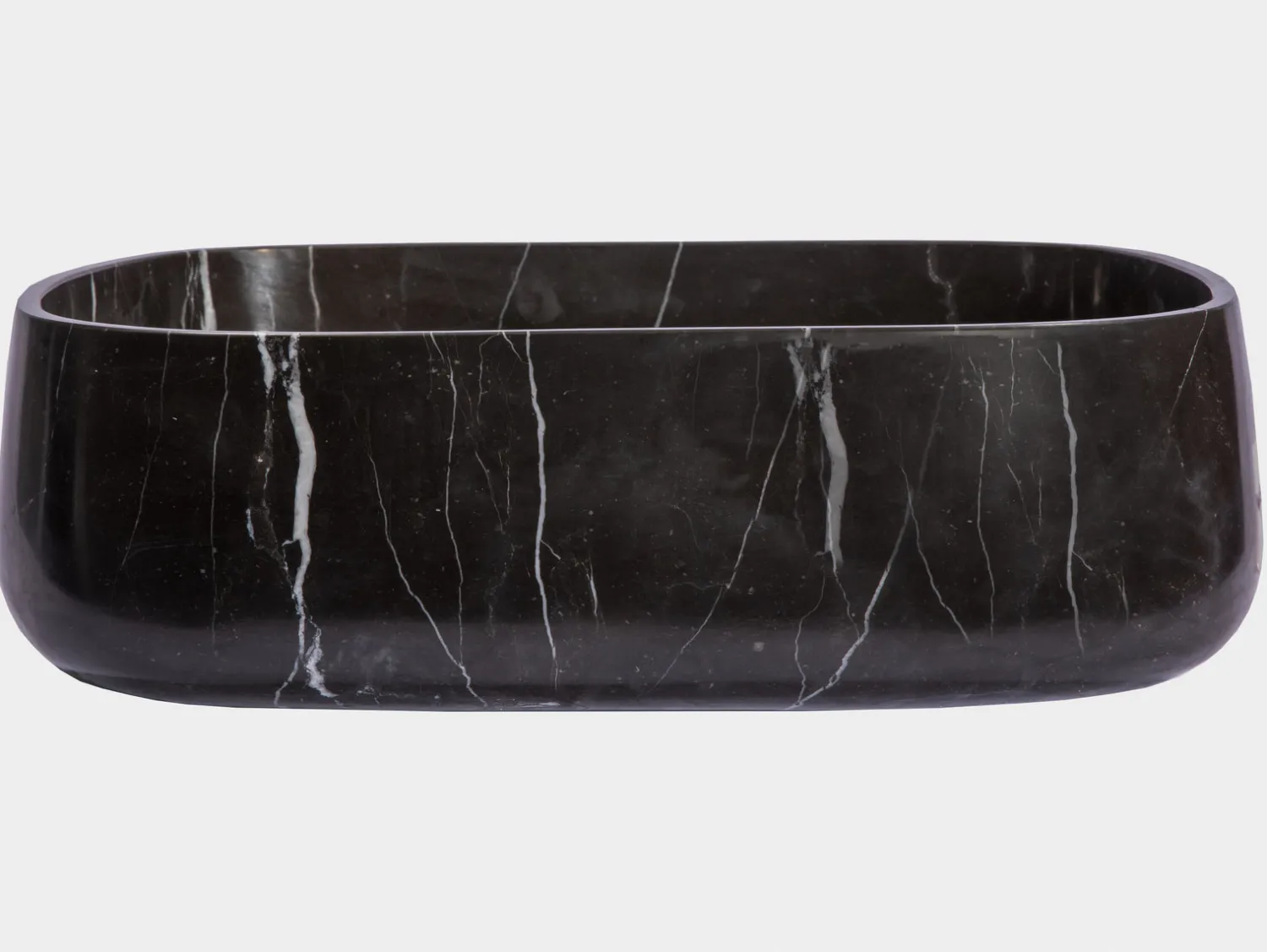Discount Rounded Rectangular Vessel Sink in Nero Marquino Marble Above Counter / Vessel Sinks