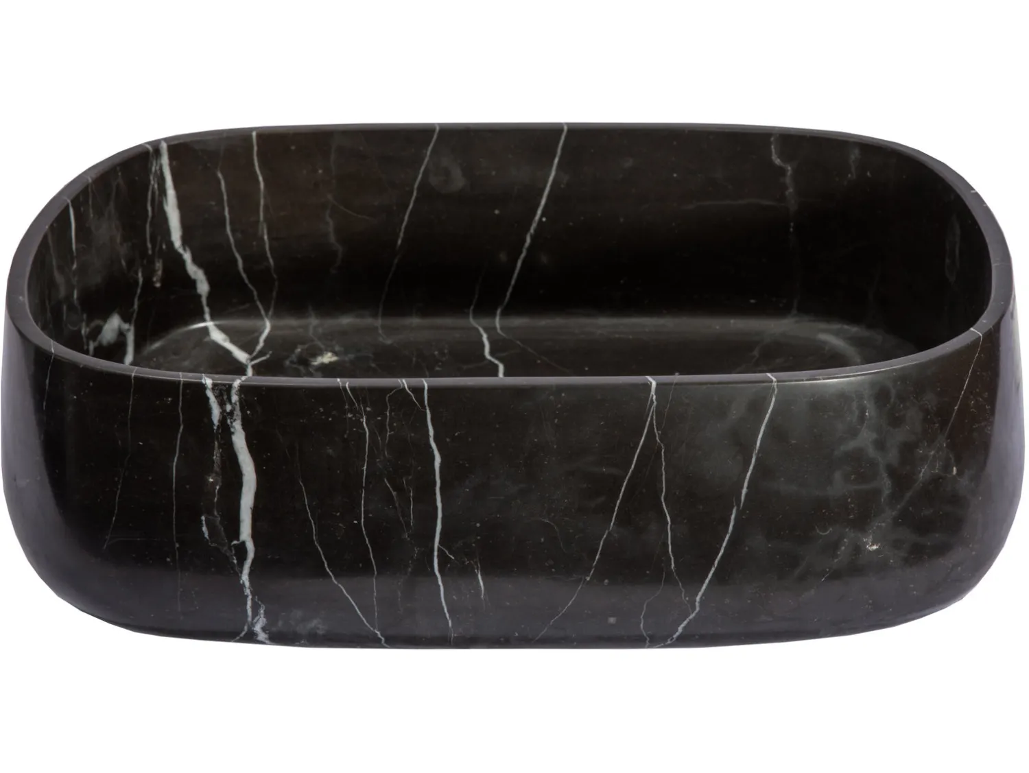 Discount Rounded Rectangular Vessel Sink in Nero Marquino Marble Above Counter / Vessel Sinks