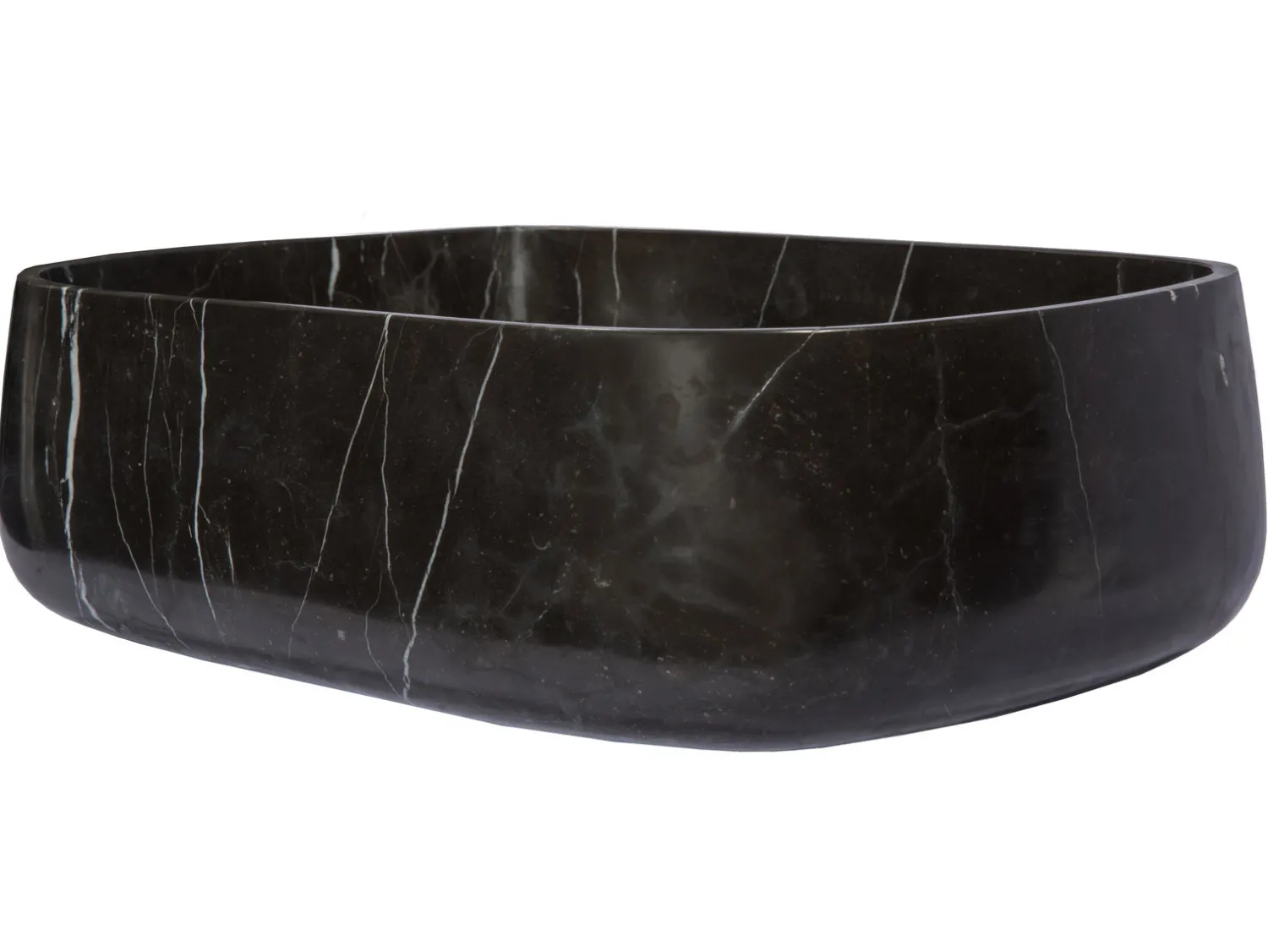 Discount Rounded Rectangular Vessel Sink in Nero Marquino Marble Above Counter / Vessel Sinks