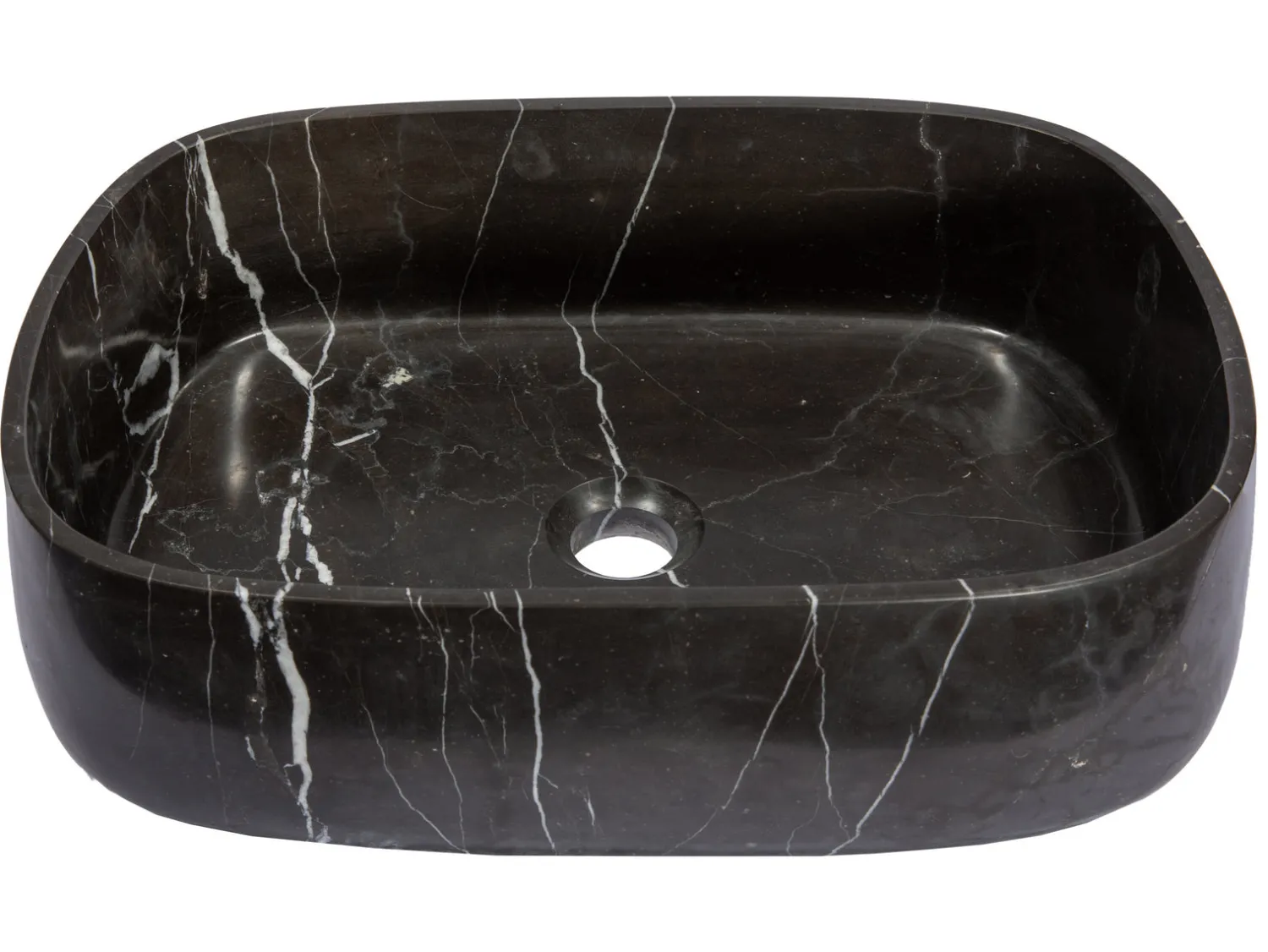 Discount Rounded Rectangular Vessel Sink in Nero Marquino Marble Above Counter / Vessel Sinks
