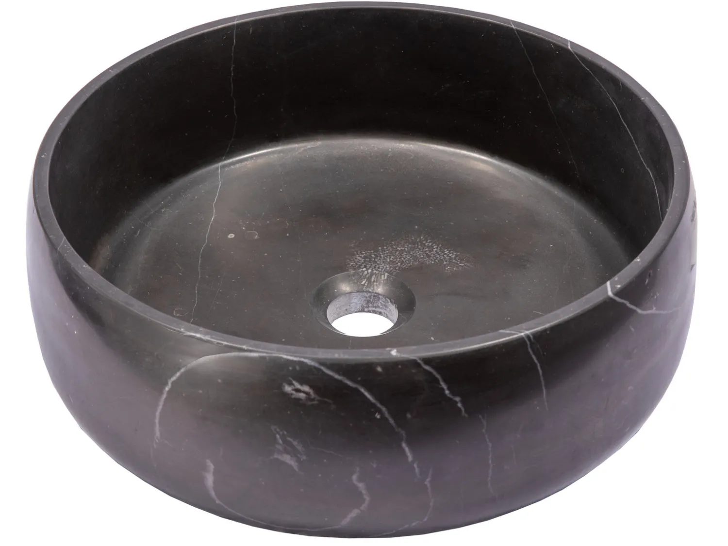Online Rounded Vessel Sink in Nero Marquino Marble Above Counter / Vessel Sinks