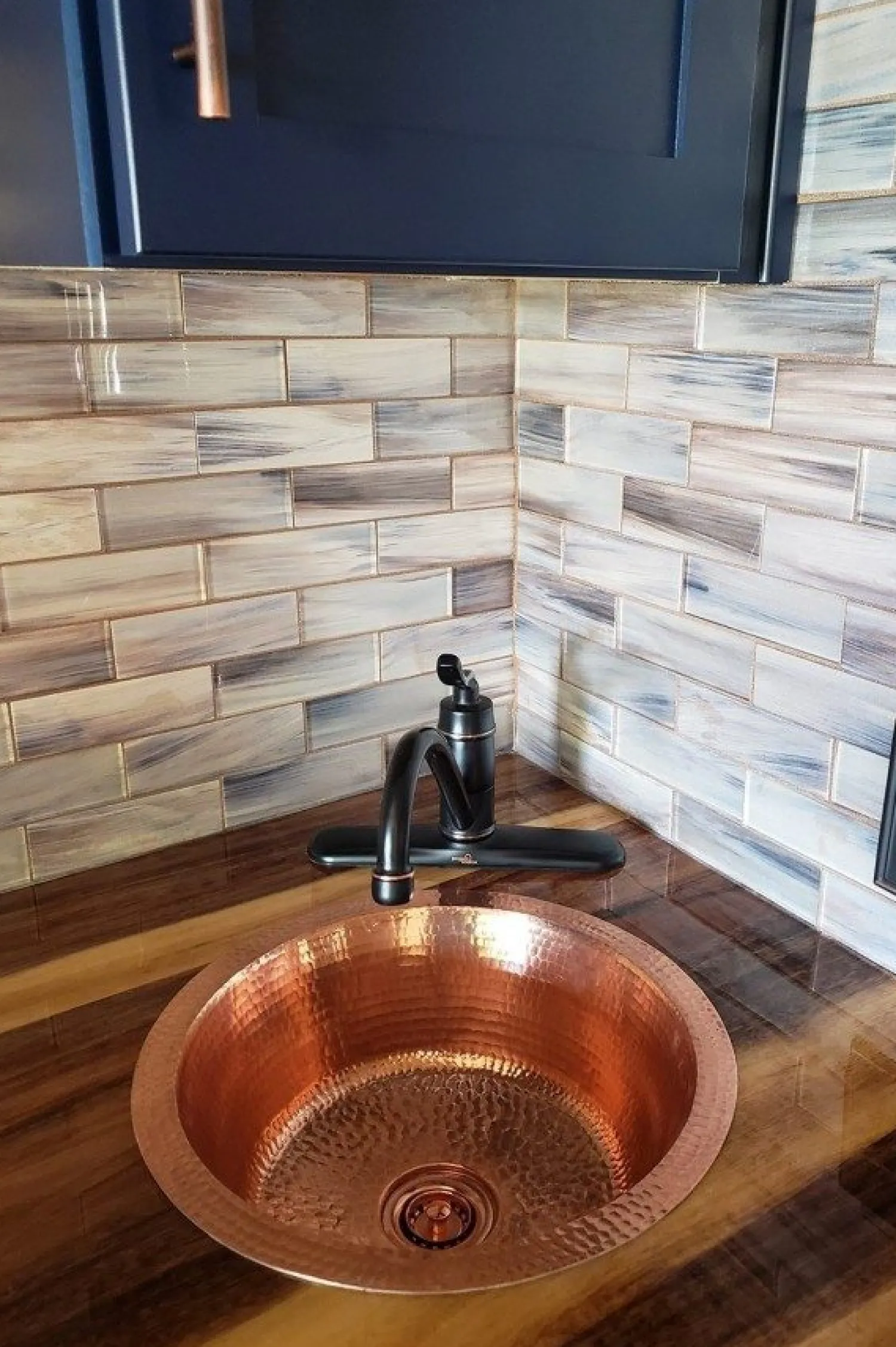 14" Round Hammered Copper Bar Sink with 2" Drain Opening in Polished Copper Bar / Prep Sinks