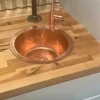 Best 12" Round Hammered Copper Bar Sink with 2" Drain Opening in Polished Copper Bar / Prep Sinks
