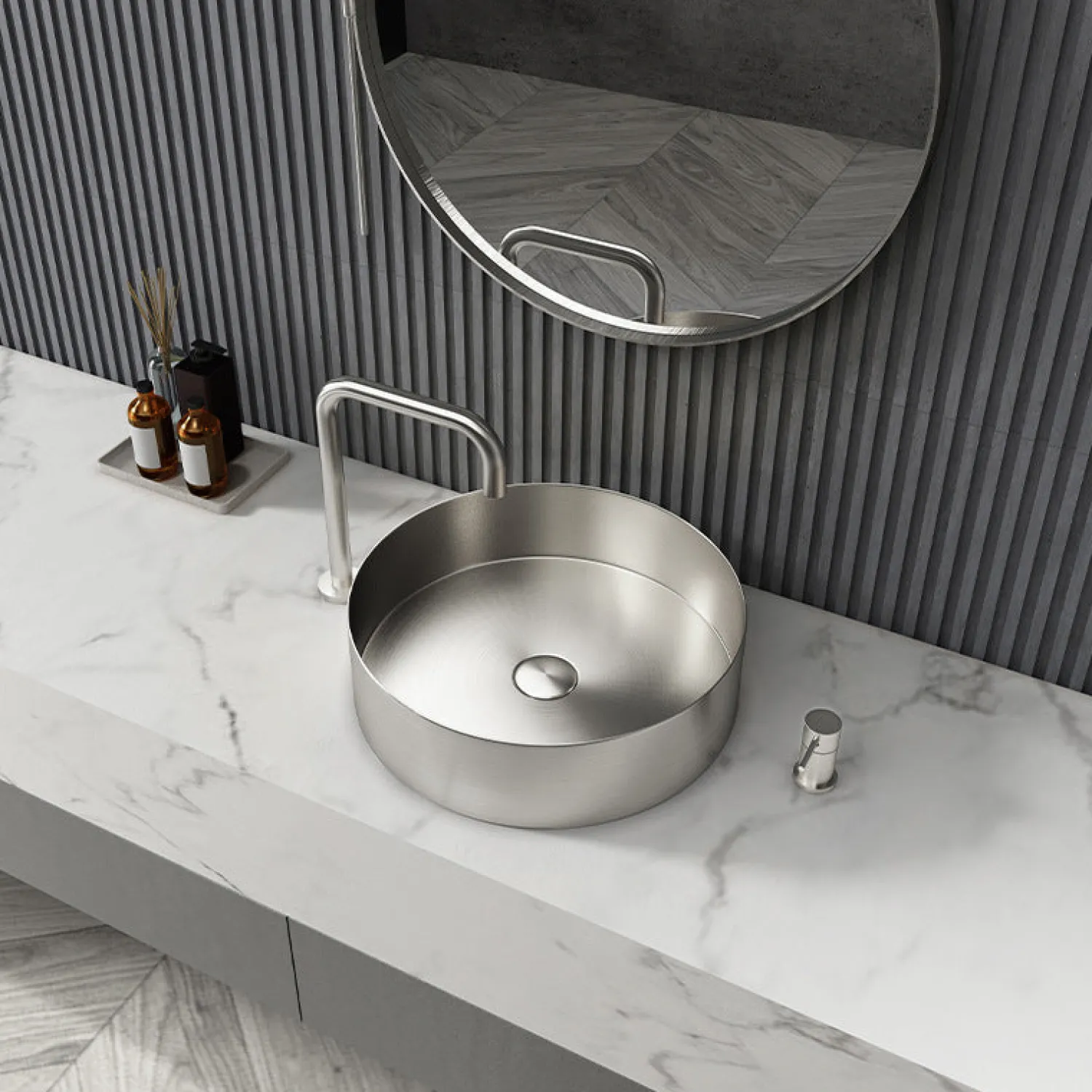 Discount 15" Round Stainless Steel Bathroom Vessel Sink with Drain in Silver Stainless Steel Sinks|Above Counter / Vessel Sinks
