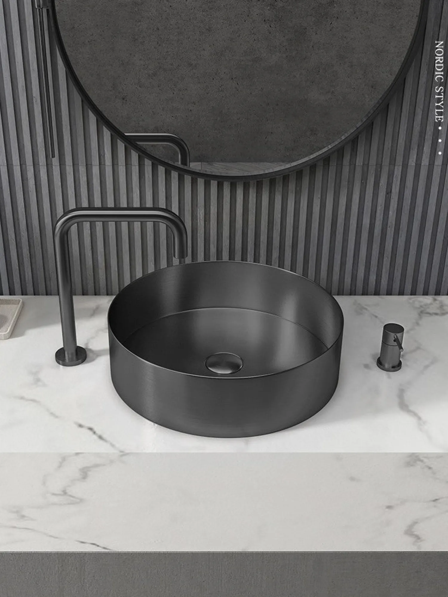 New 15" Round Stainless Steel Bathroom Vessel Sink with Drain in Black Stainless Steel Sinks|Above Counter / Vessel Sinks