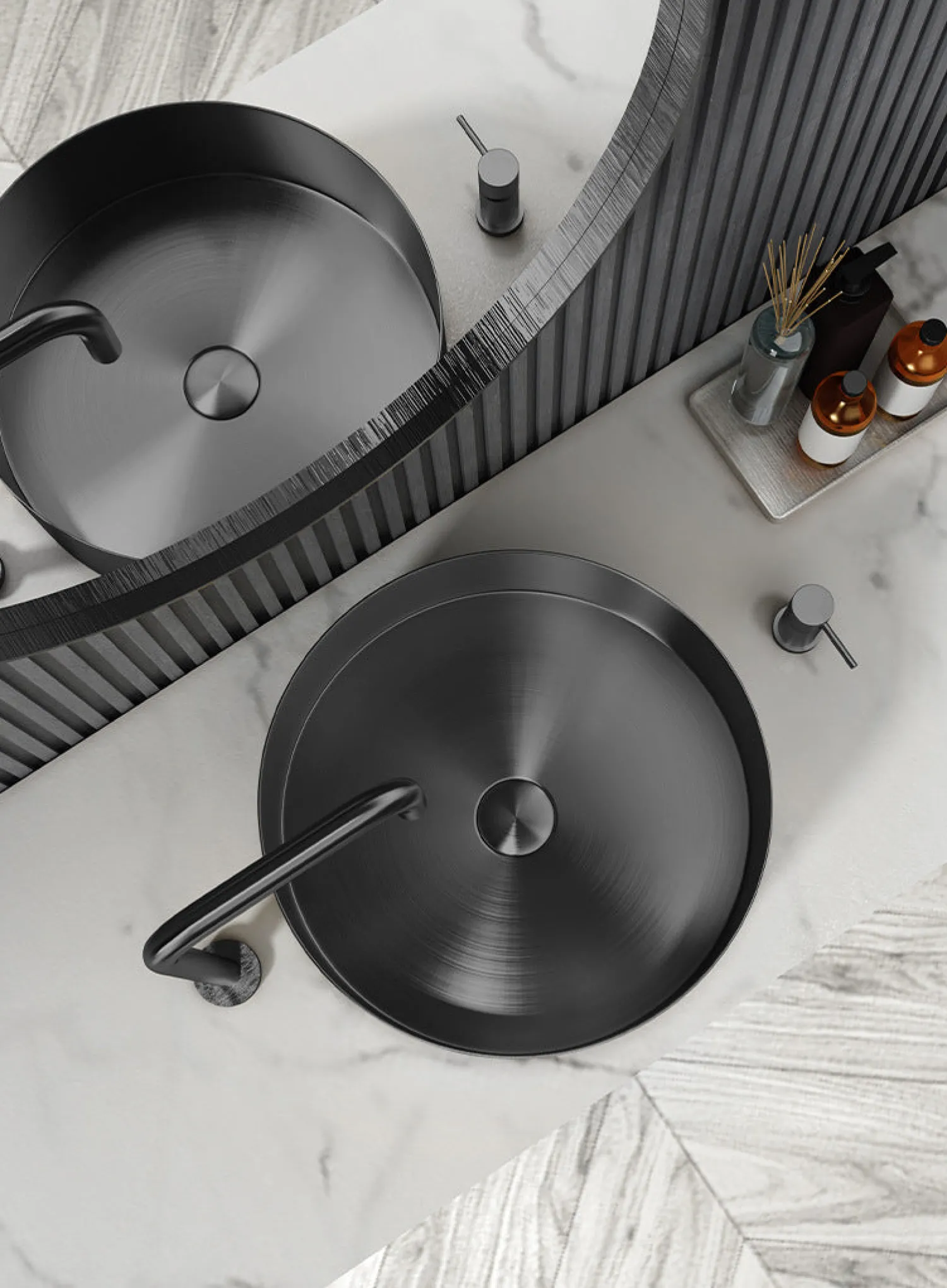 New 15" Round Stainless Steel Bathroom Vessel Sink with Drain in Black Stainless Steel Sinks|Above Counter / Vessel Sinks