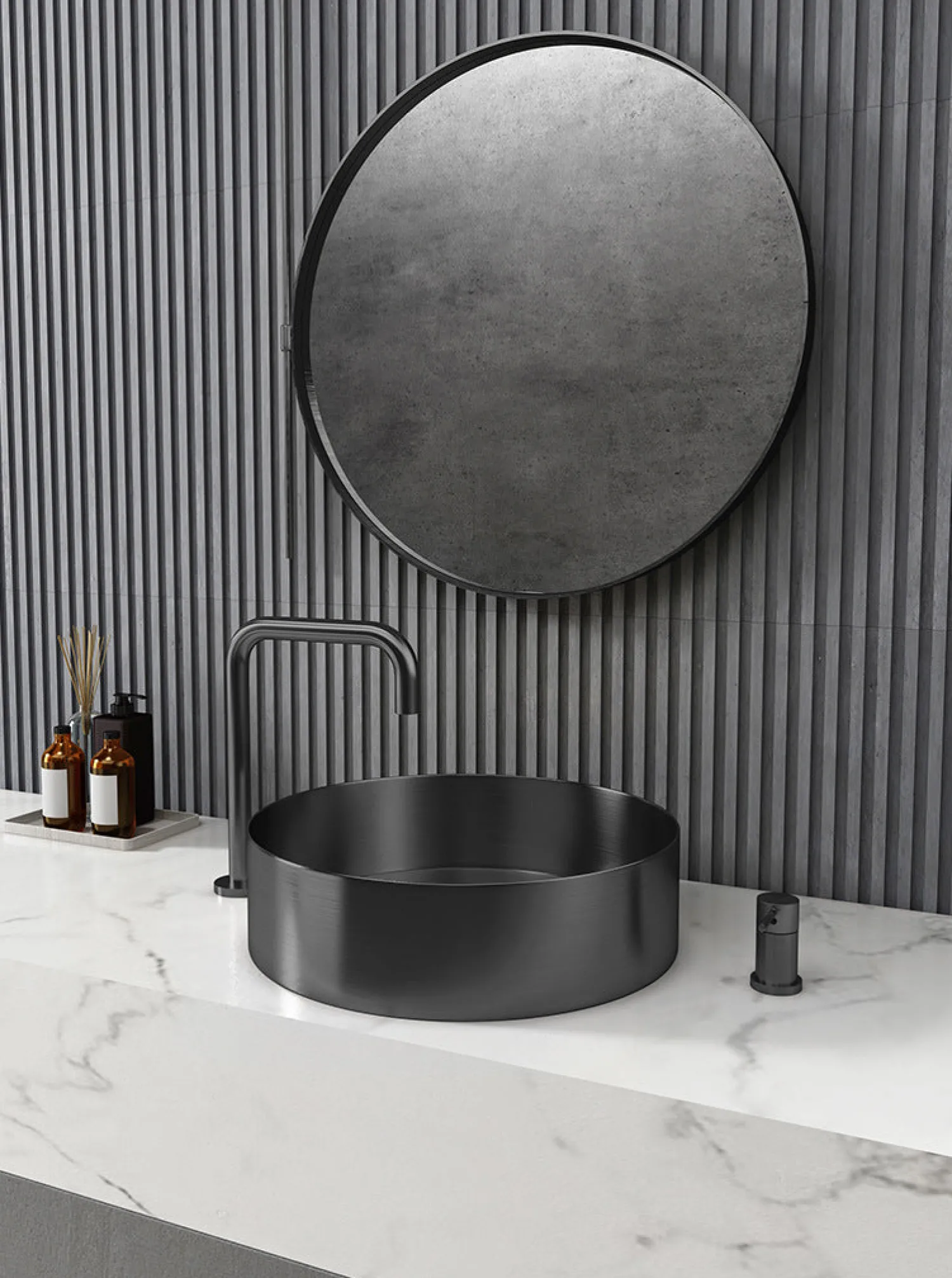 New 15" Round Stainless Steel Bathroom Vessel Sink with Drain in Black Stainless Steel Sinks|Above Counter / Vessel Sinks