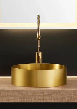 Best 15" Round Stainless Steel Bathroom Vessel Sink with Drain in Gold Stainless Steel Sinks|Above Counter / Vessel Sinks