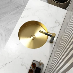 Best 15" Round Stainless Steel Undermount Bathroom Sink with Drain in Gold Undermount|Stainless Steel Sinks