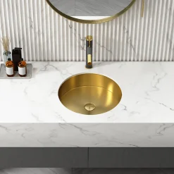 Best 15" Round Stainless Steel Undermount Bathroom Sink with Drain in Gold Undermount|Stainless Steel Sinks