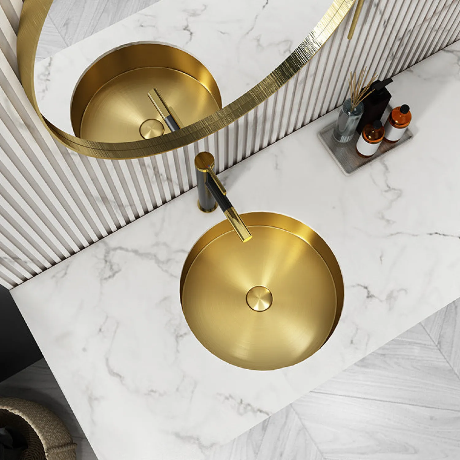 Best 15" Round Stainless Steel Undermount Bathroom Sink with Drain in Gold Undermount|Stainless Steel Sinks