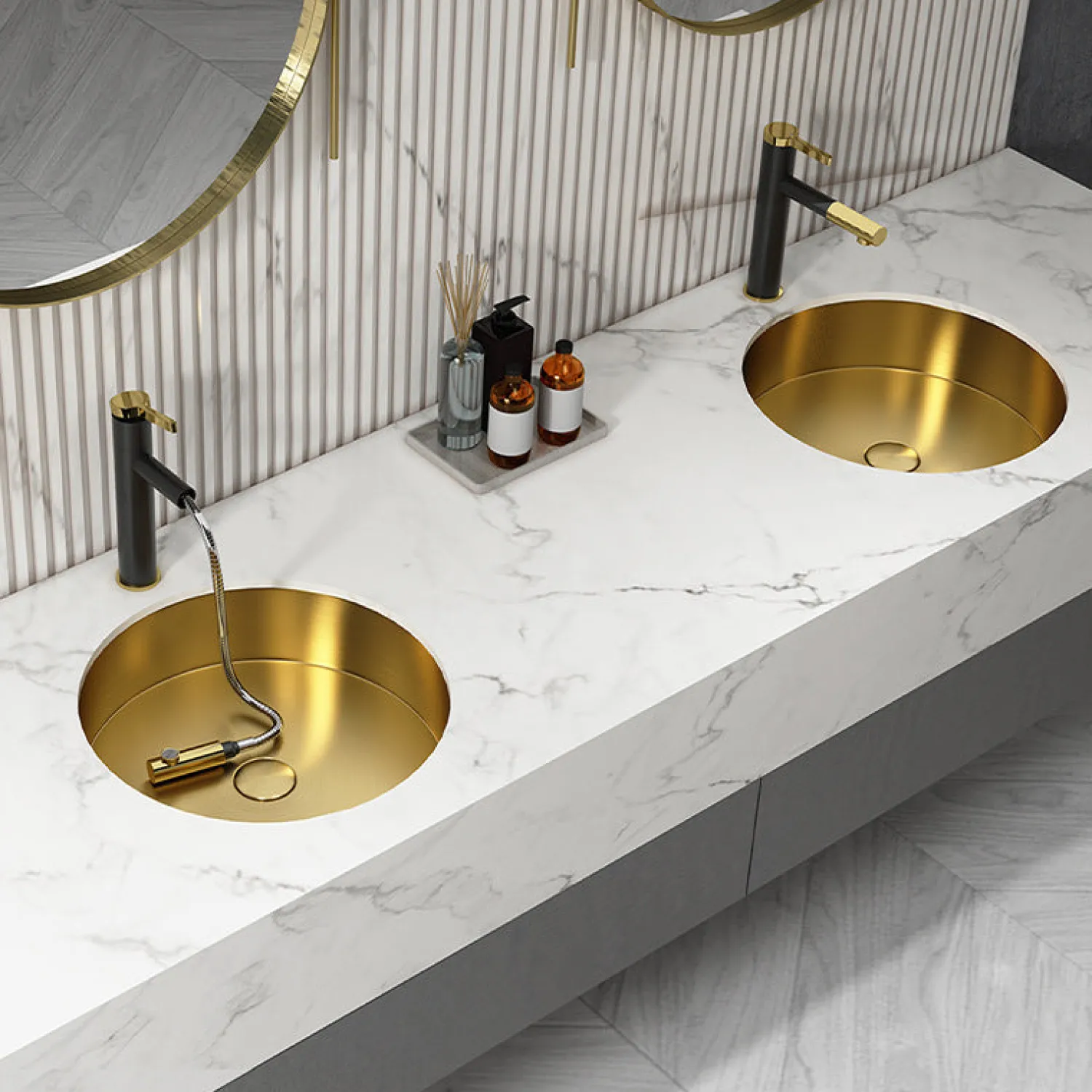 Best 15" Round Stainless Steel Undermount Bathroom Sink with Drain in Gold Undermount|Stainless Steel Sinks