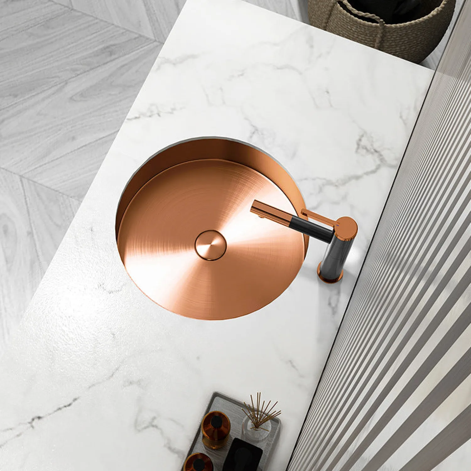 Best 15" Round Stainless Steel Undermount Bathroom Sink with Drain in Rose Gold Undermount|Stainless Steel Sinks