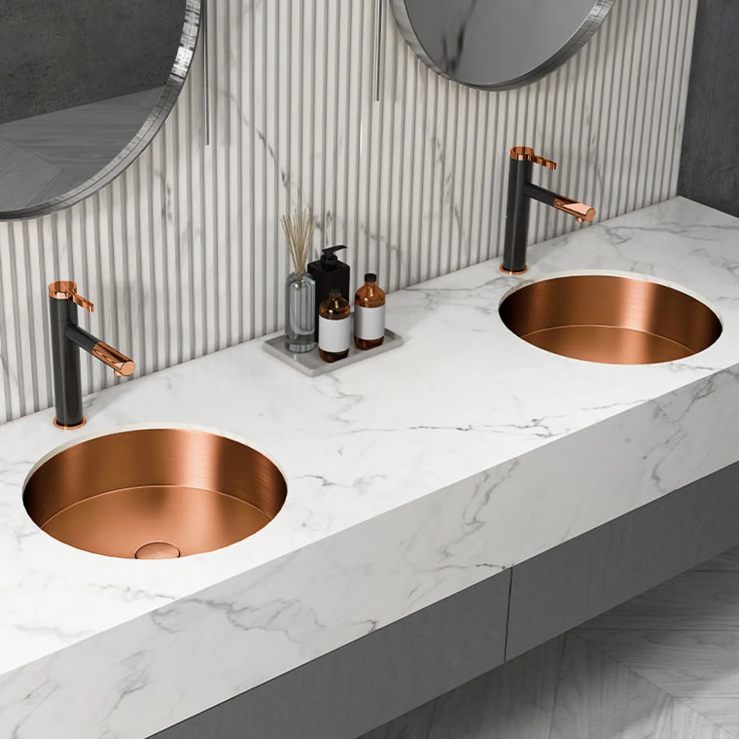 Best 15" Round Stainless Steel Undermount Bathroom Sink with Drain in Rose Gold Undermount|Stainless Steel Sinks