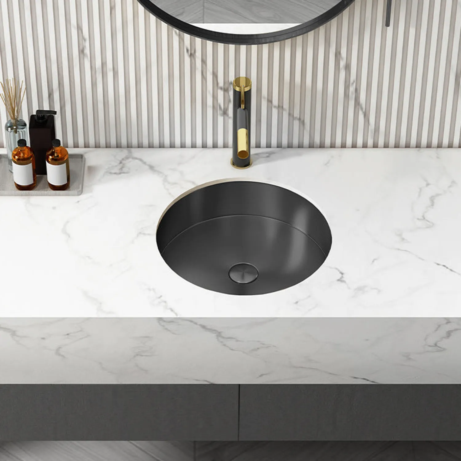 Discount 15" Round Stainless Steel Undermount Bathroom Sink with Drain in Black Undermount|Stainless Steel Sinks