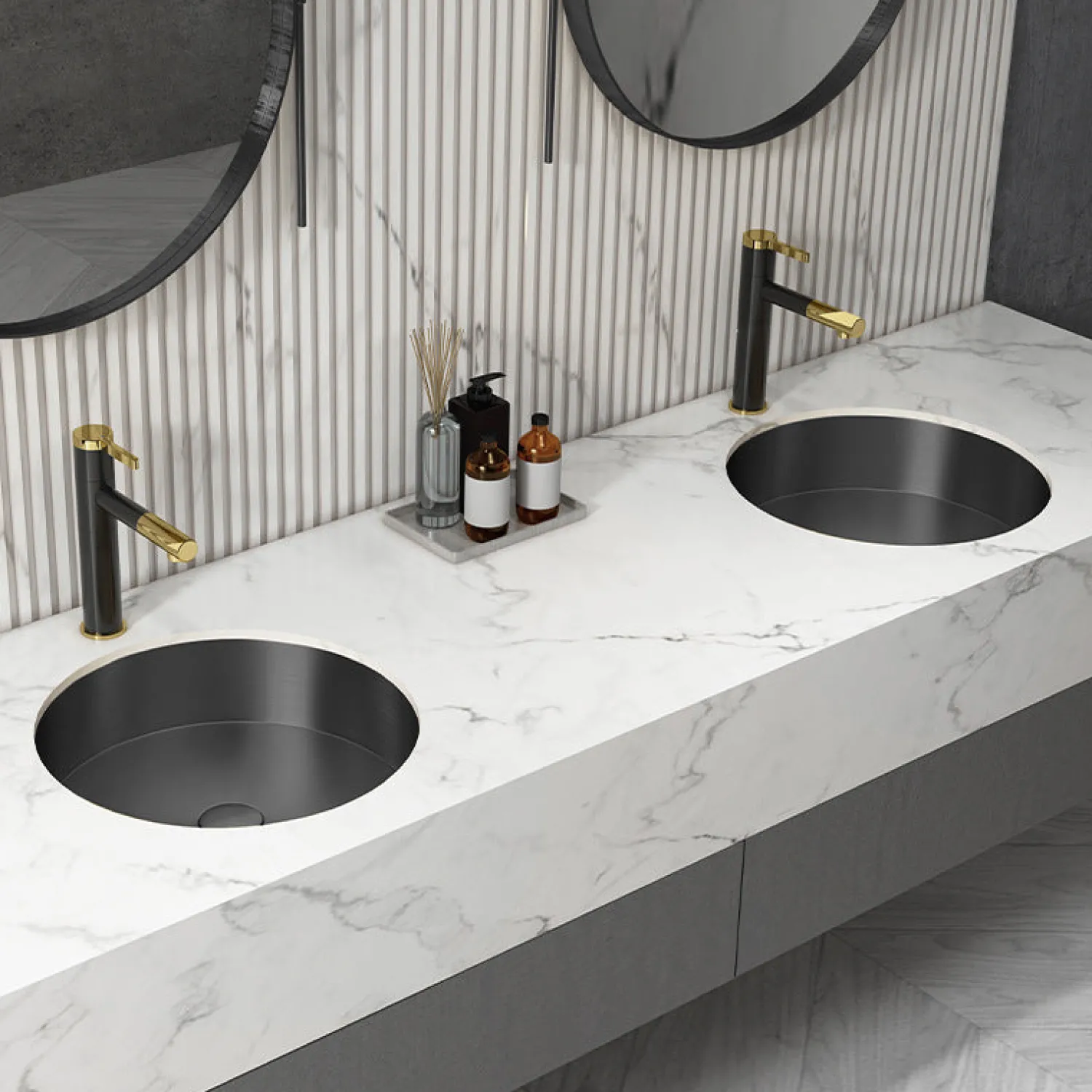 Discount 15" Round Stainless Steel Undermount Bathroom Sink with Drain in Black Undermount|Stainless Steel Sinks