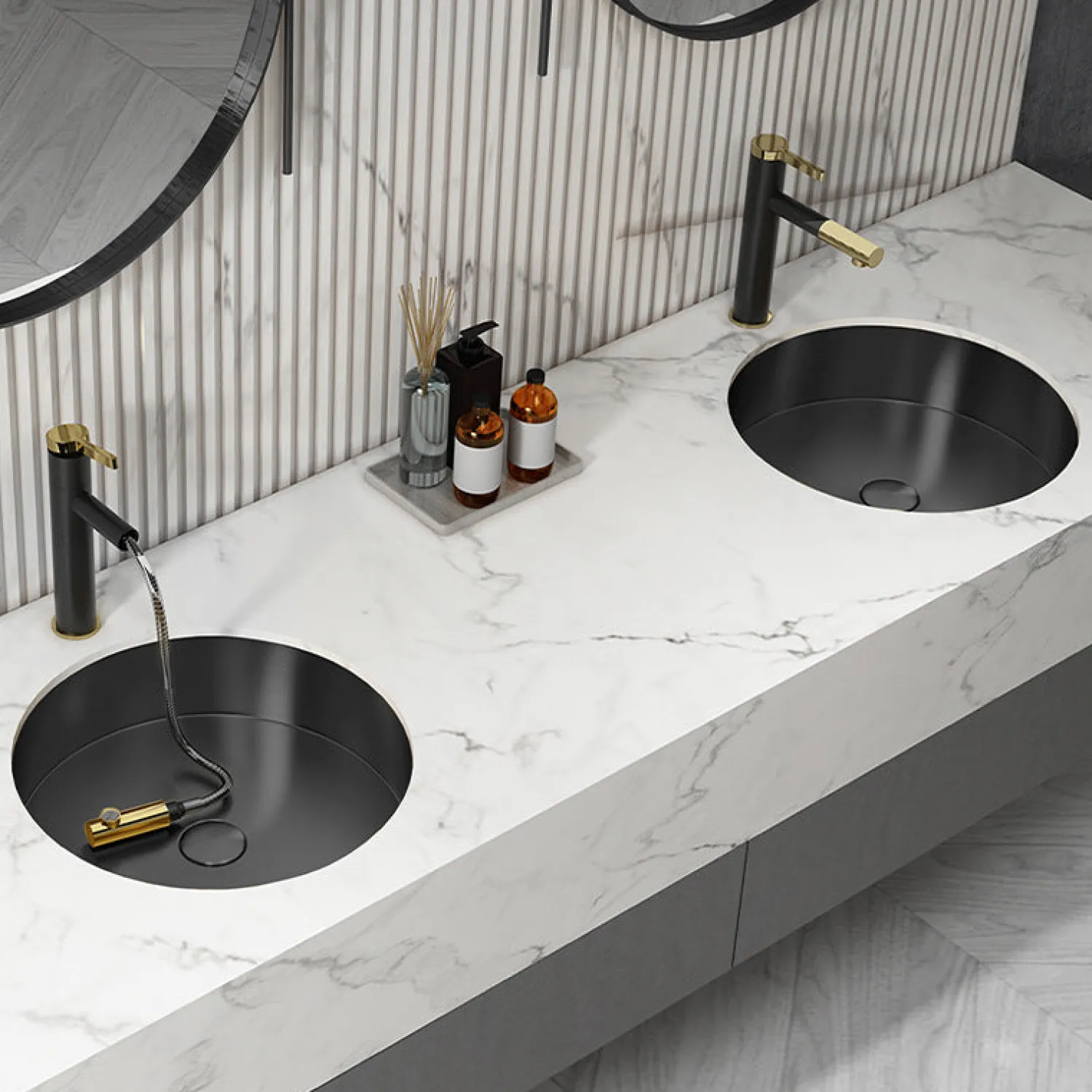 Discount 15" Round Stainless Steel Undermount Bathroom Sink with Drain in Black Undermount|Stainless Steel Sinks