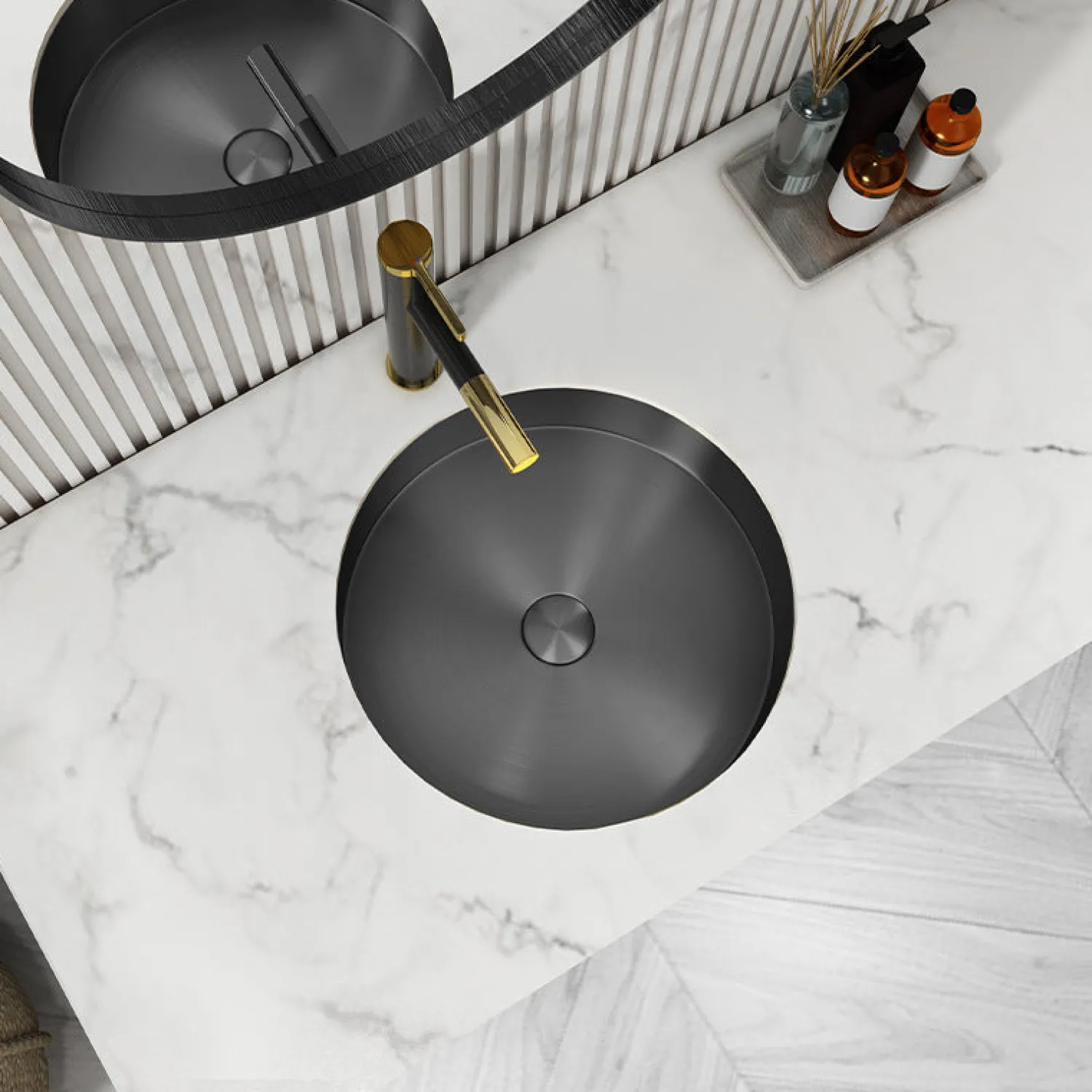 Discount 15" Round Stainless Steel Undermount Bathroom Sink with Drain in Black Undermount|Stainless Steel Sinks