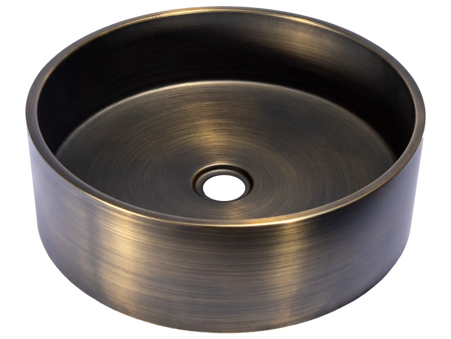 15 3/4" Round Thick Rim Stainless Steel Bathroom Vessel Sink with Drain in Antique Stainless Steel Sinks|Above Counter / Vessel Sinks