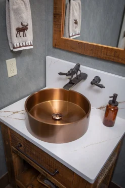 Discount 15 3/4" Round Thick Rim Stainless Steel Bathroom Vessel Sink with Drain in Rose Gold Stainless Steel Sinks|Above Counter / Vessel Sinks