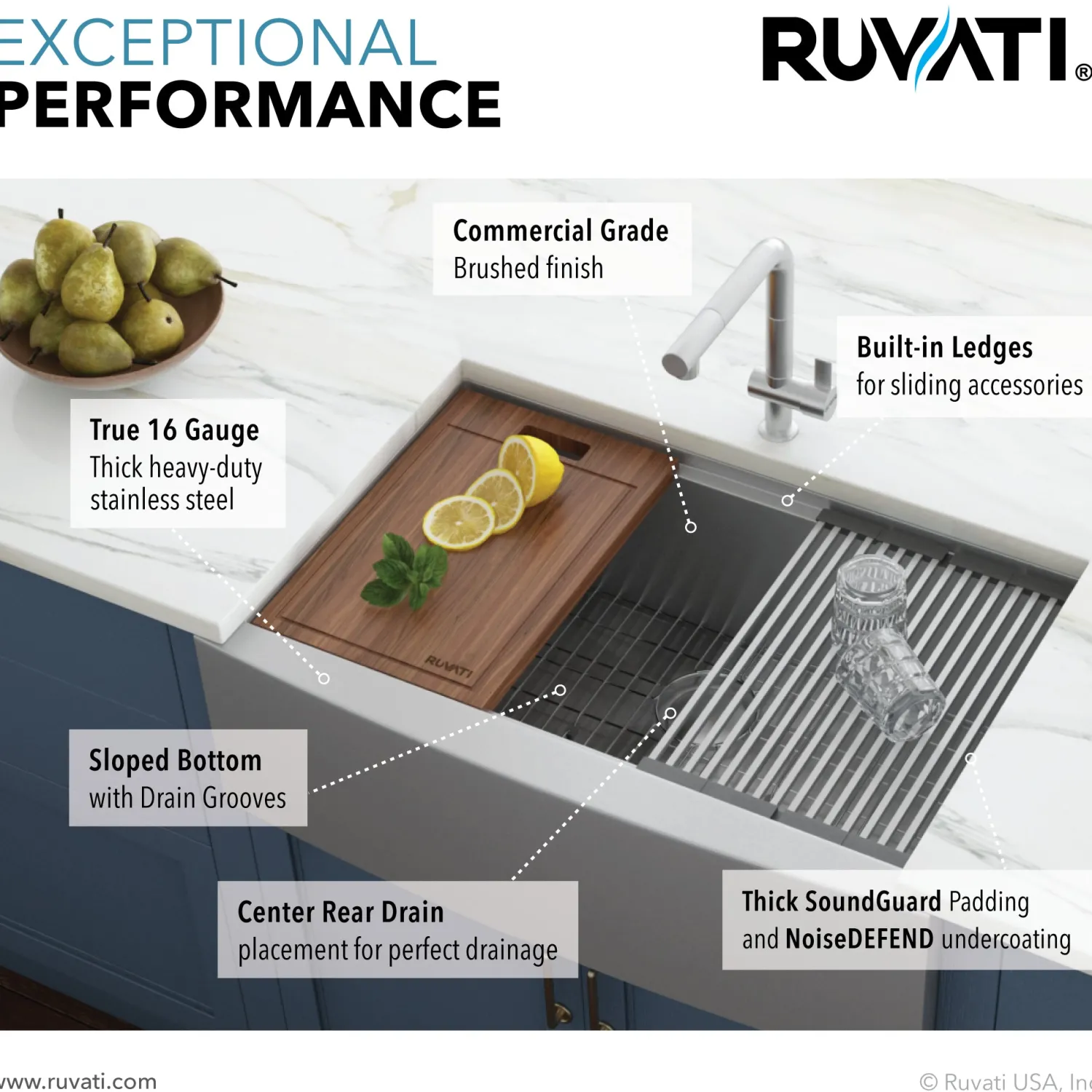 Online 27" Apron-front Workstation Farmhouse 16 Gauge Stainless Steel Single Bowl Kitchen Sink Stainless Steel Sinks|Single Bowl Sinks
